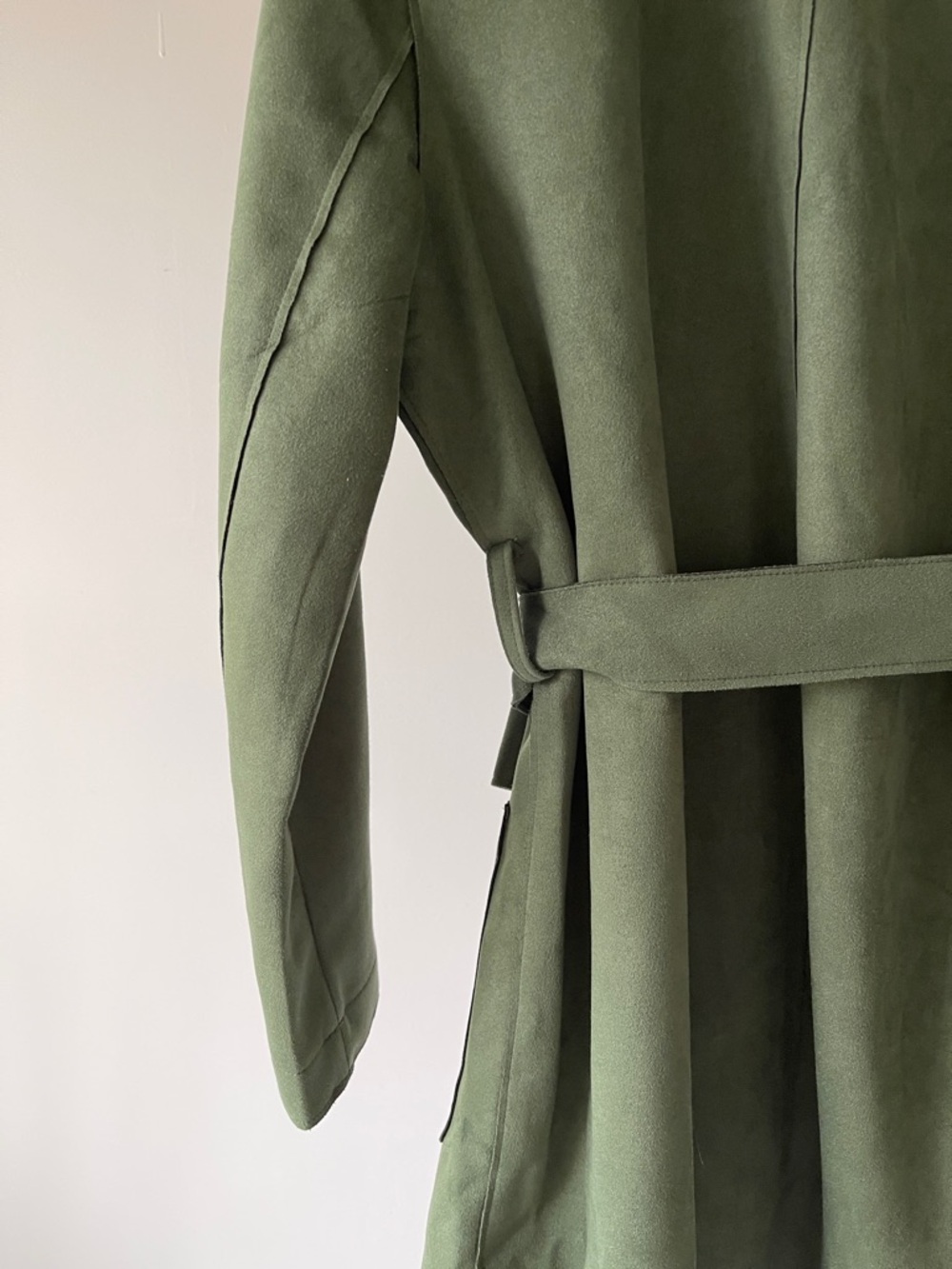 T Tahari Olive Green Belted Faux Leather Suede Trench Coat - Picture 5 of 6